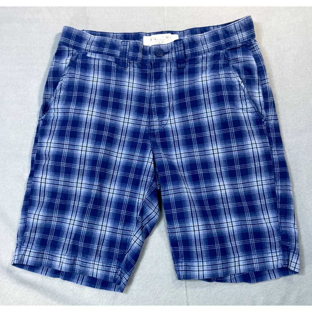 Sonoma Chino Shorts 30 Mens Blue Casual Plaid‎ Golf Outdoors 10 Inch Inseam